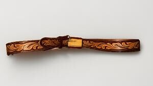 Tony Lama Mens 46 Tooled Leather Western Belt Faux Ivory Buckle USA 77507